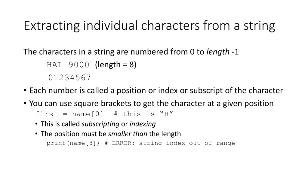 extracting individual characters from a string