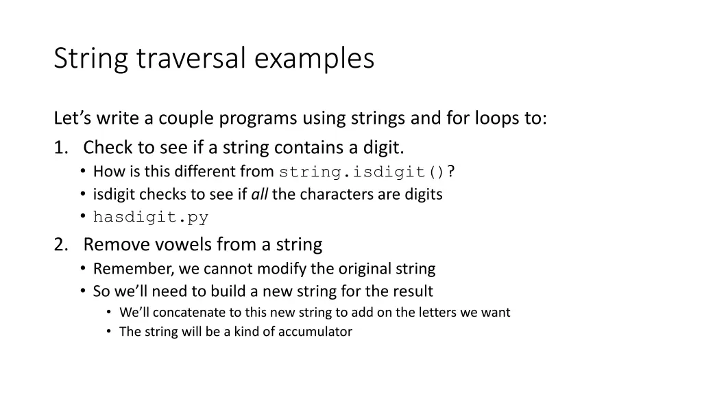 string traversal examples