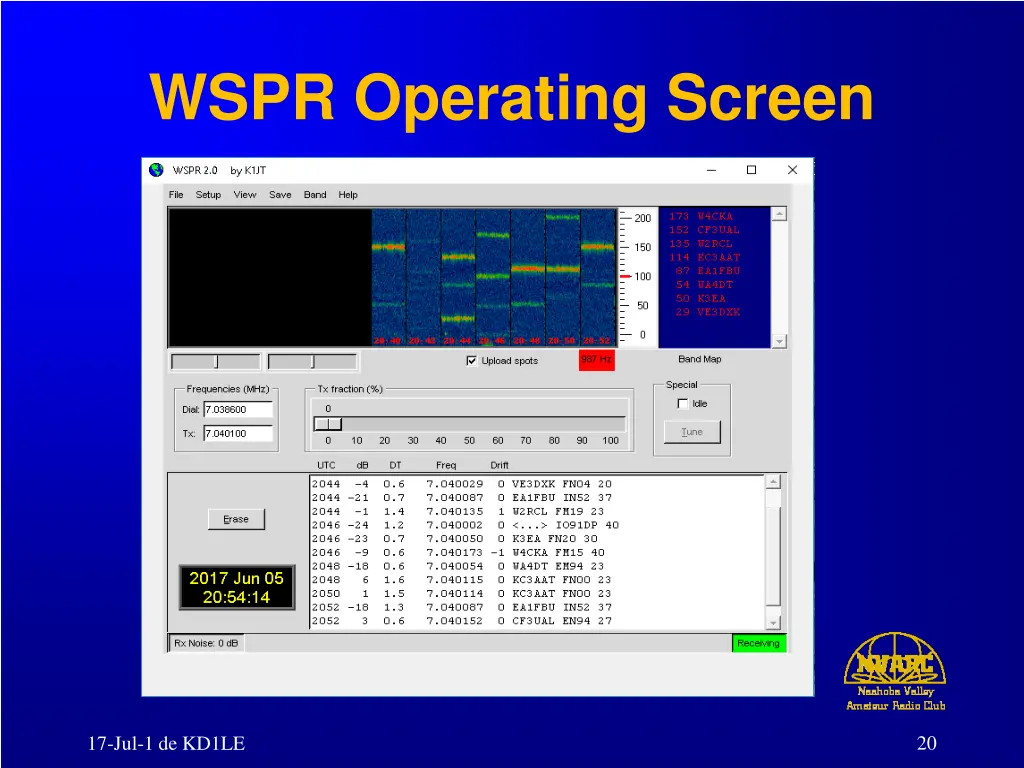 wspr operating screen