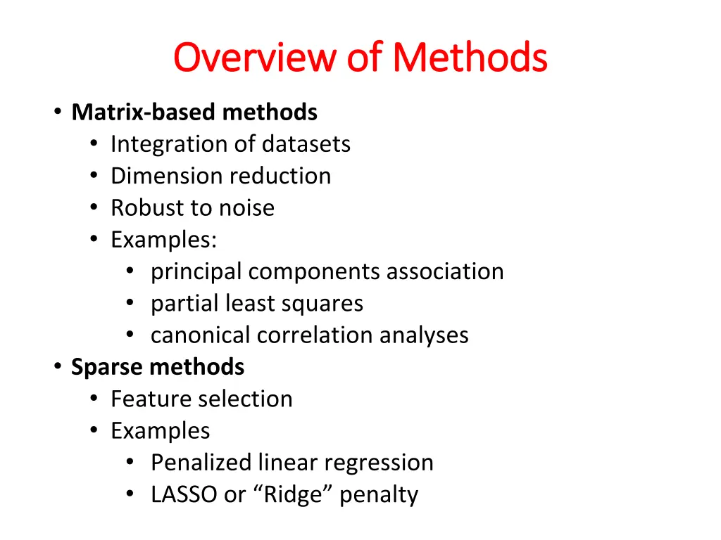 overview of methods overview of methods