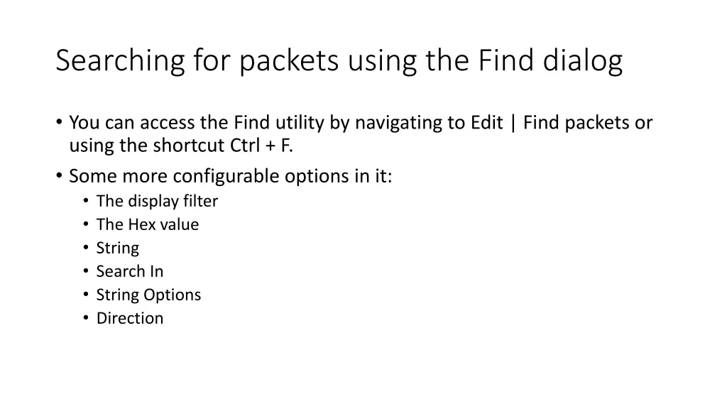 searching for packets using the find dialog