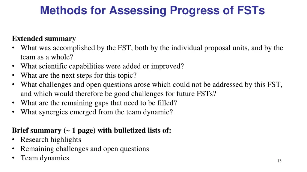 methods for assessing progress of fsts 1