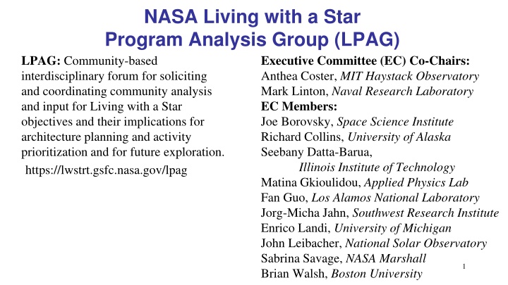 nasa living with a star program analysis group