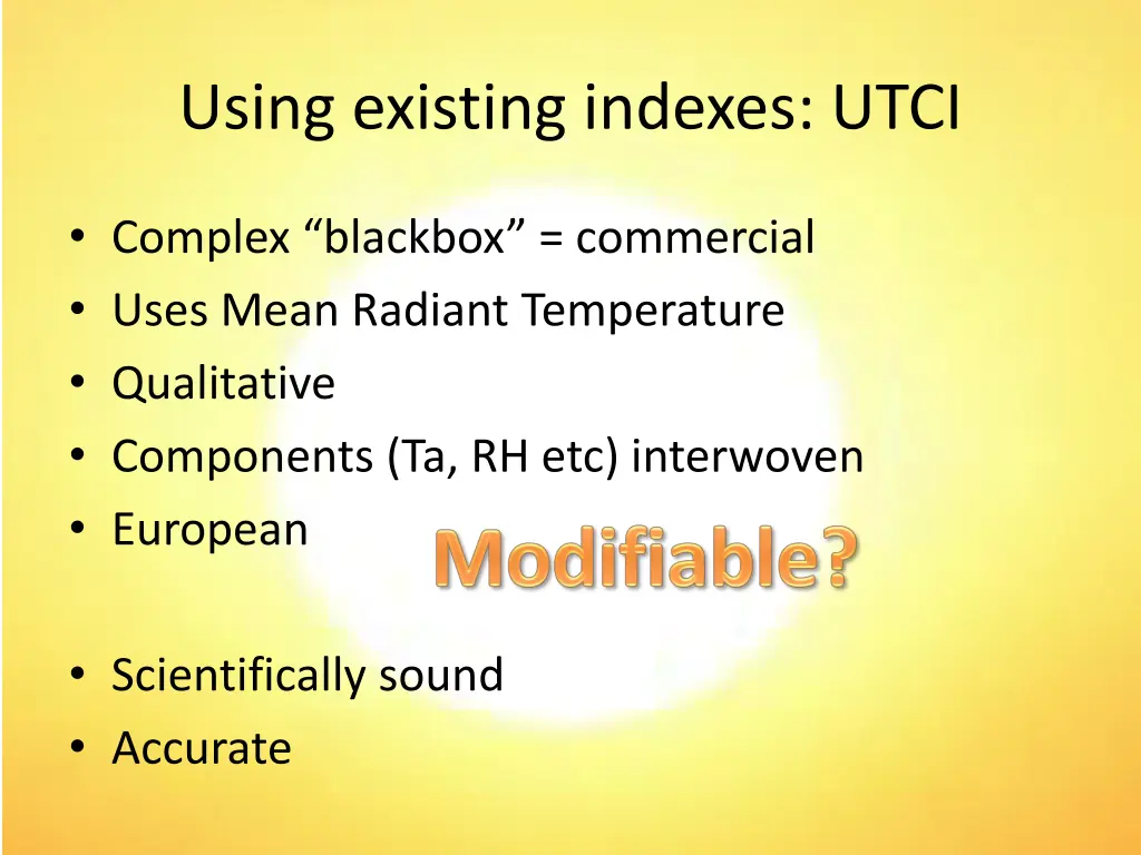 using existing indexes utci