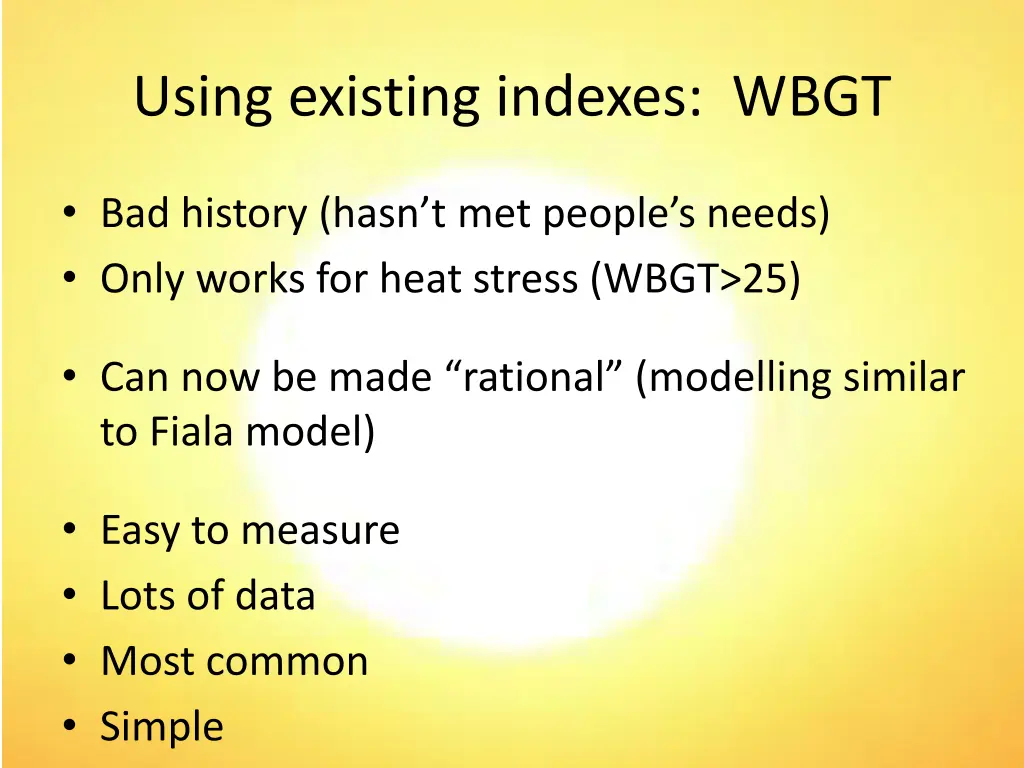 using existing indexes wbgt