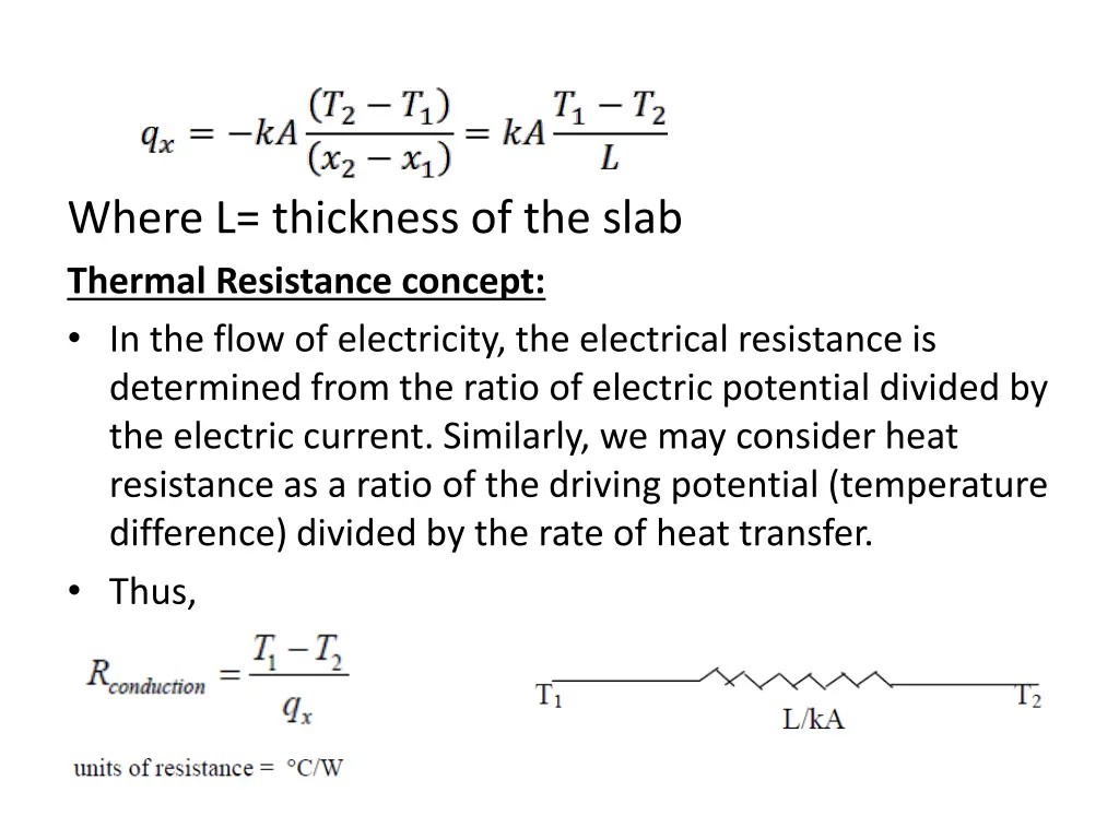 where l thickness of the slab thermal resistance