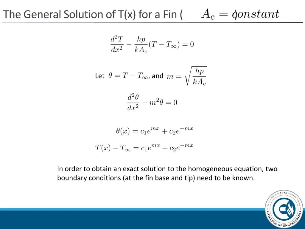 the general solution of t x for a fin