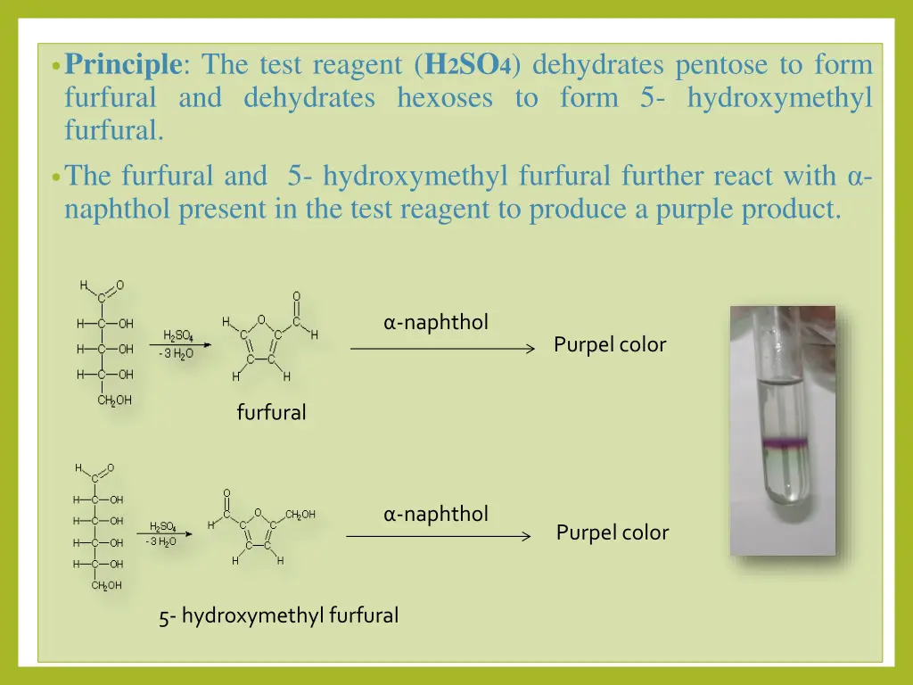 principle the test reagent h 2 so 4 dehydrates