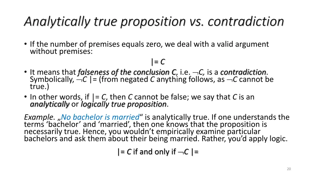 analytically true proposition vs contradiction