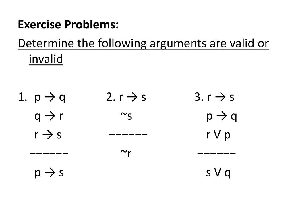 exercise problems determine the following