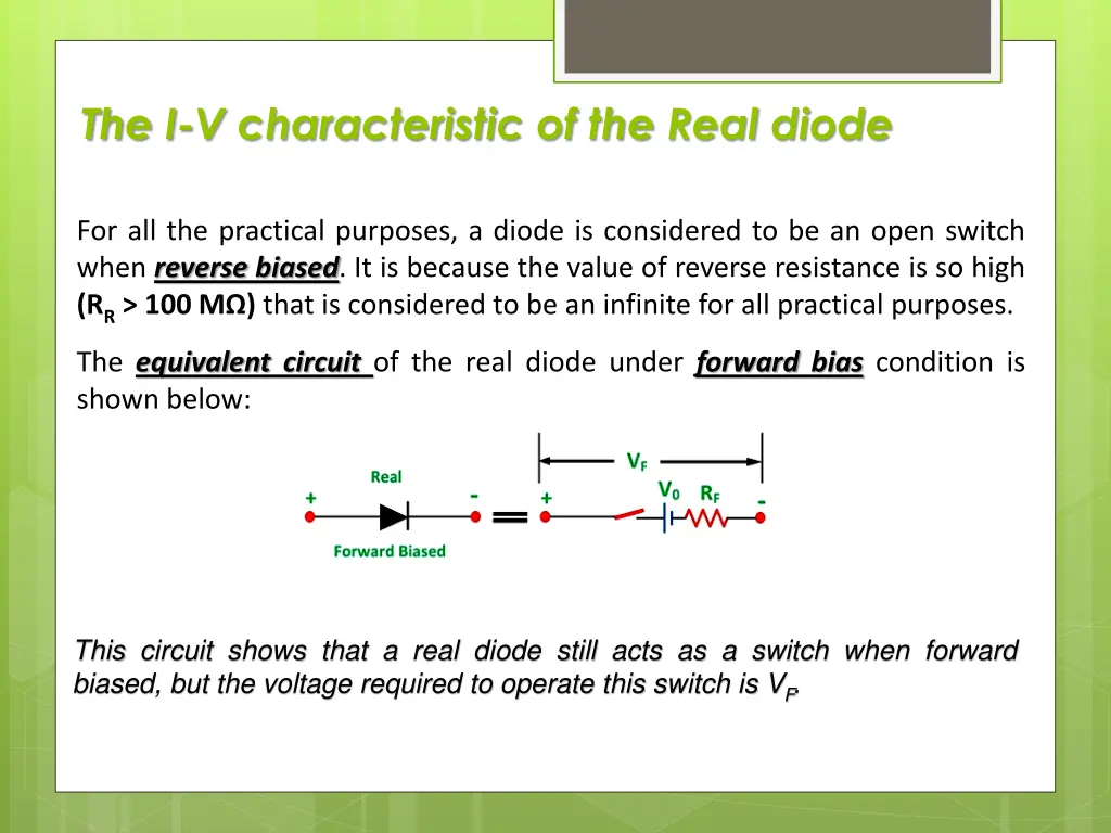 the i v characteristic of the real diode