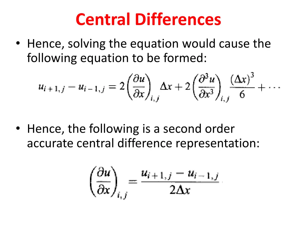 central differences hence solving the equation