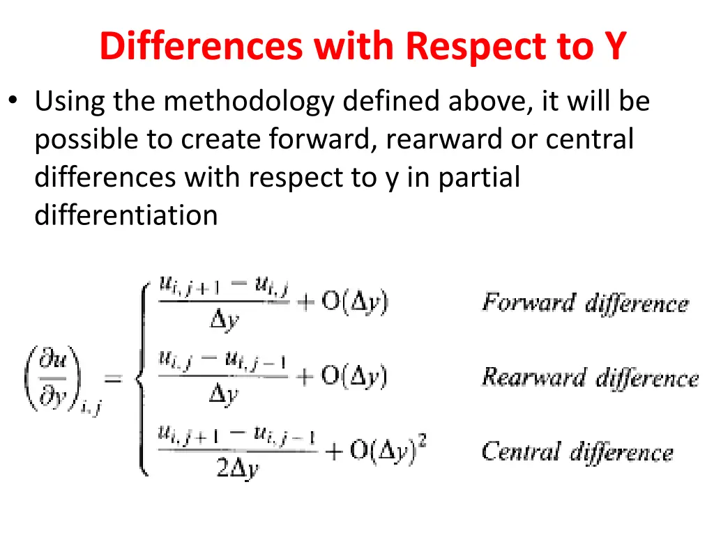 differences with respect to y using