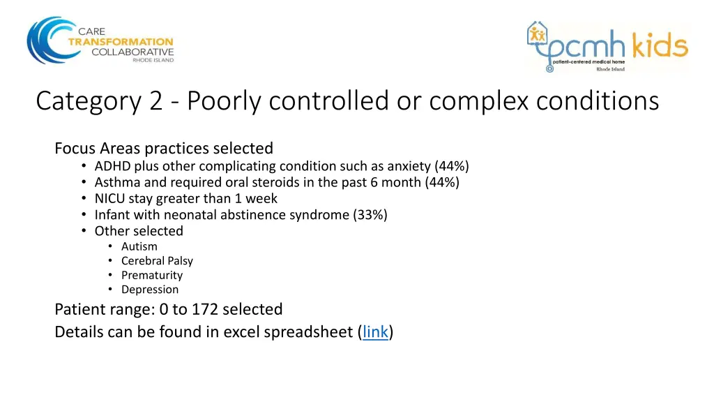 category 2 poorly controlled or complex conditions