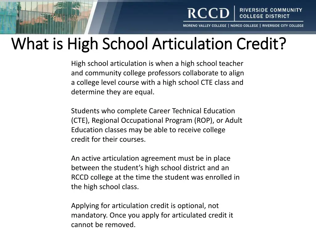 what is high school articulation credit what