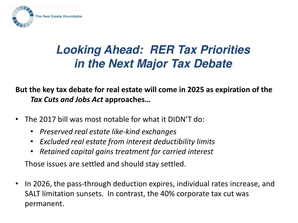 looking ahead rer tax priorities in the next