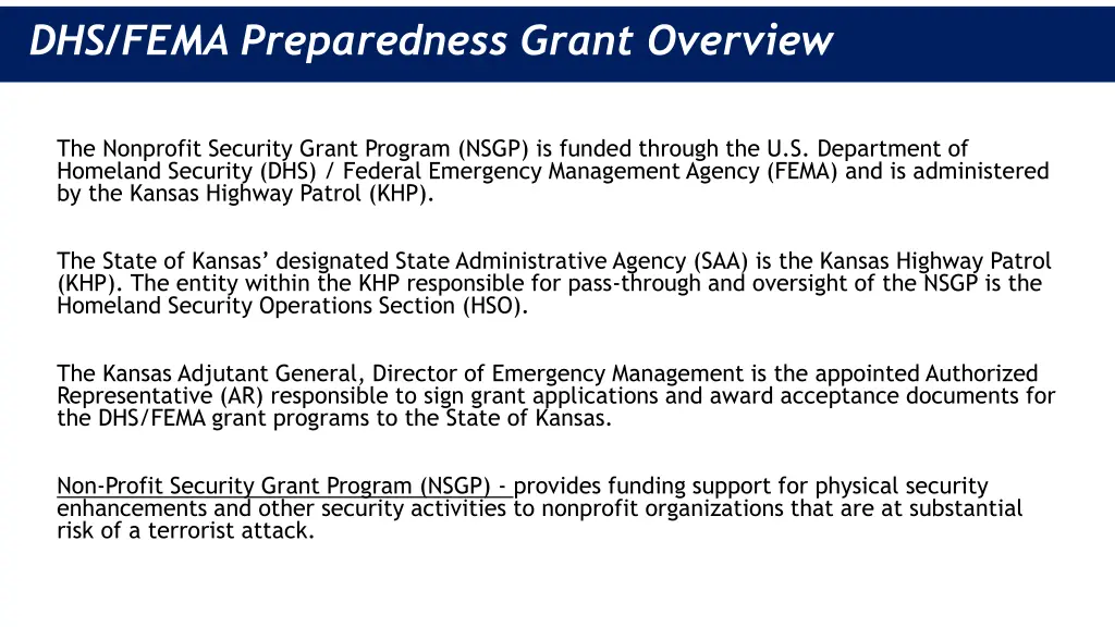 dhs fema preparedness grant overview