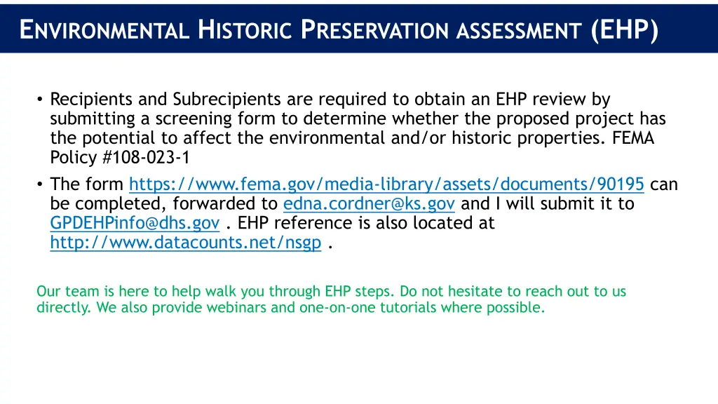 e nvironmental h istoric p reservation assessment