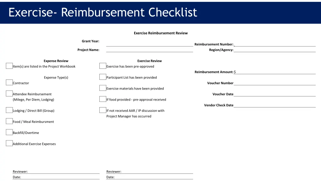 exercise reimbursement checklist