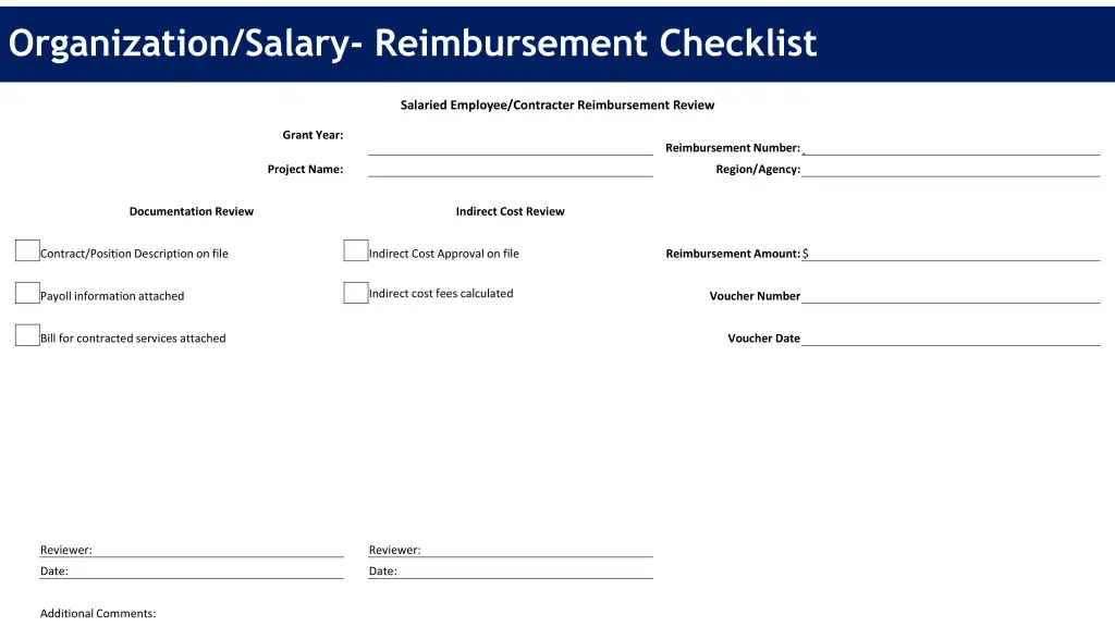 organization salary reimbursement checklist