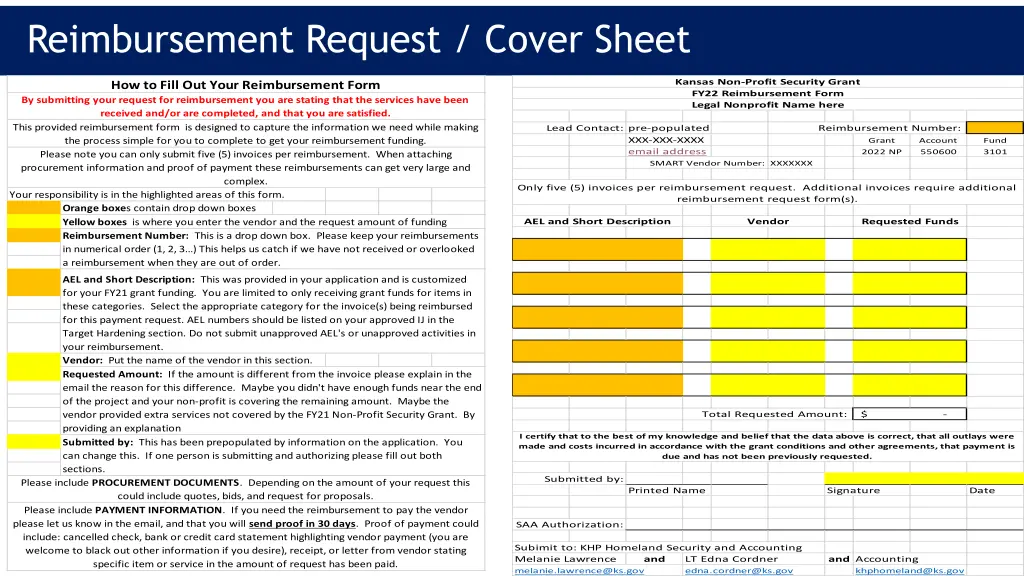 reimbursement request cover sheet