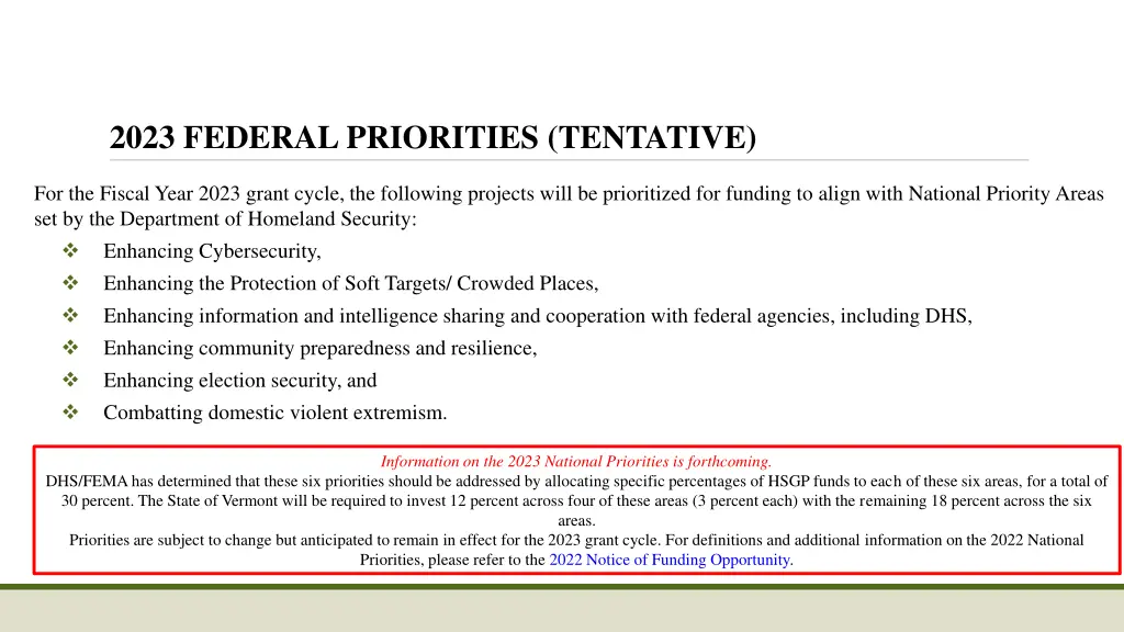 2023 federal priorities tentative