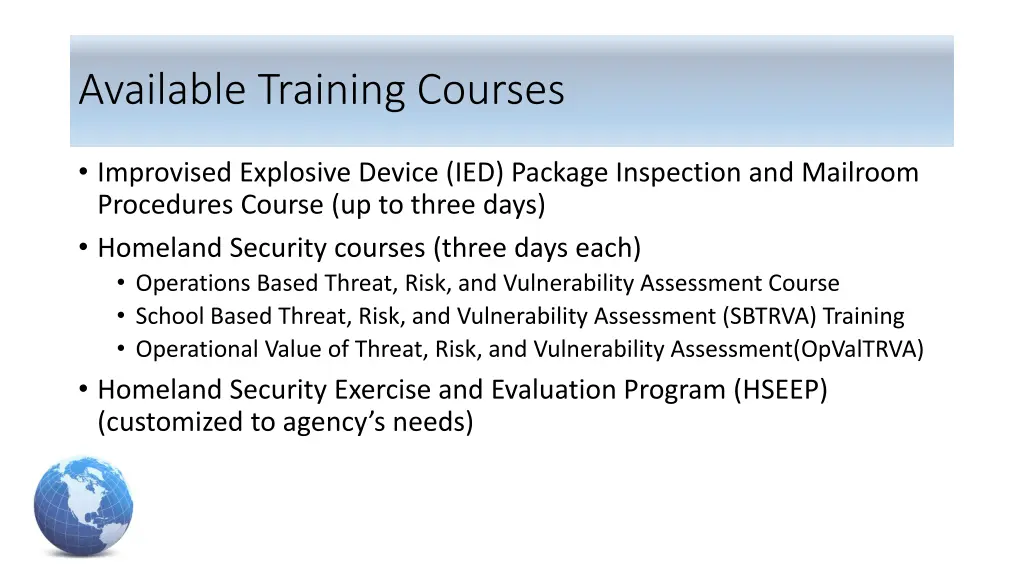 available training courses