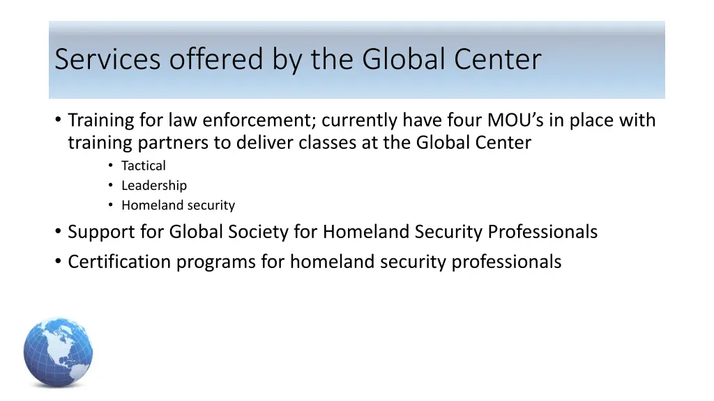 services offered by the global center