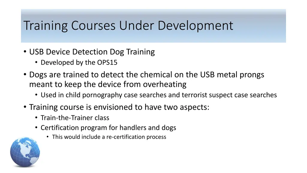 training courses under development