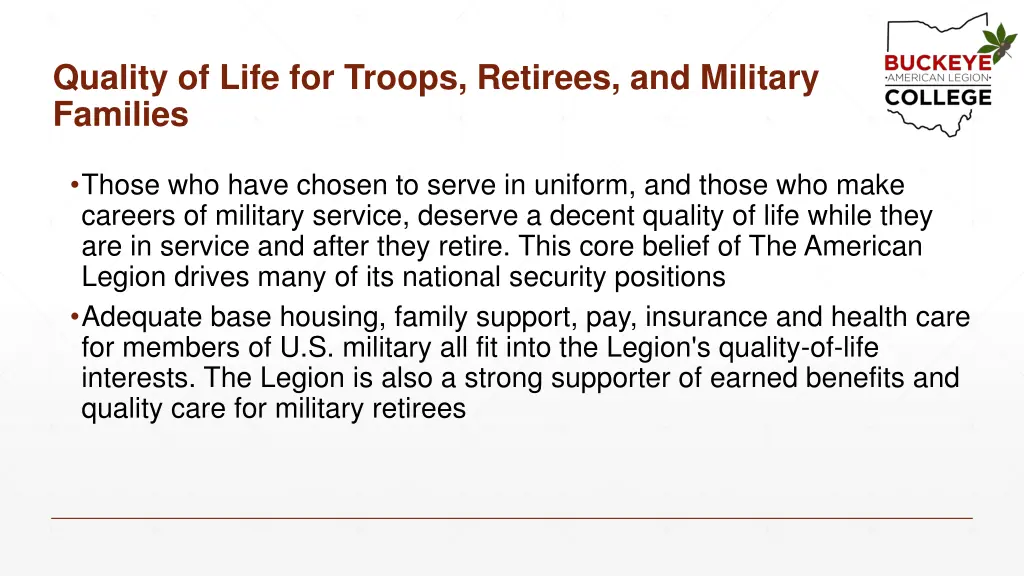 quality of life for troops retirees and military