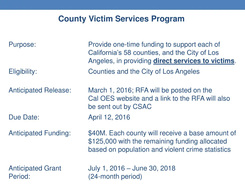 county victim services program p or as a stand