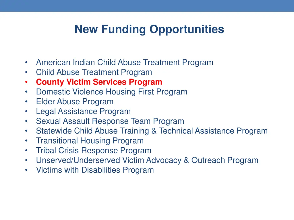 new funding opportunities