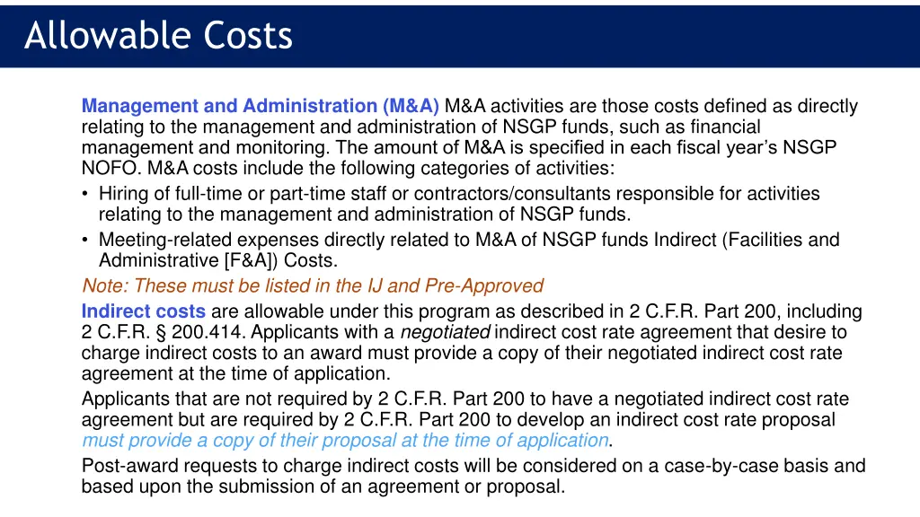 allowable costs