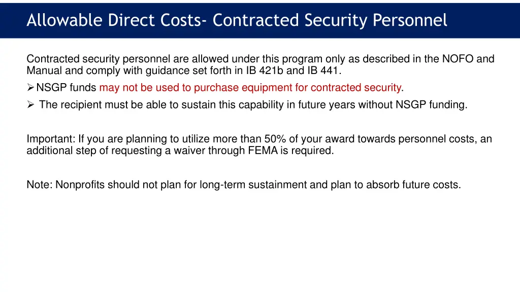 allowable direct costs contracted security