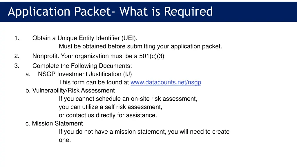 application packet what is required 1