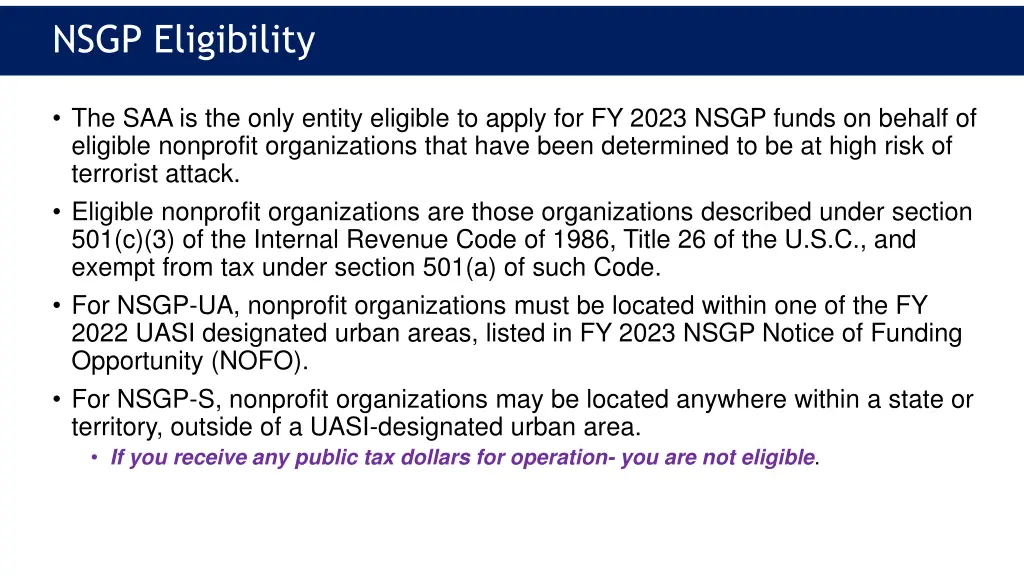 nsgp eligibility