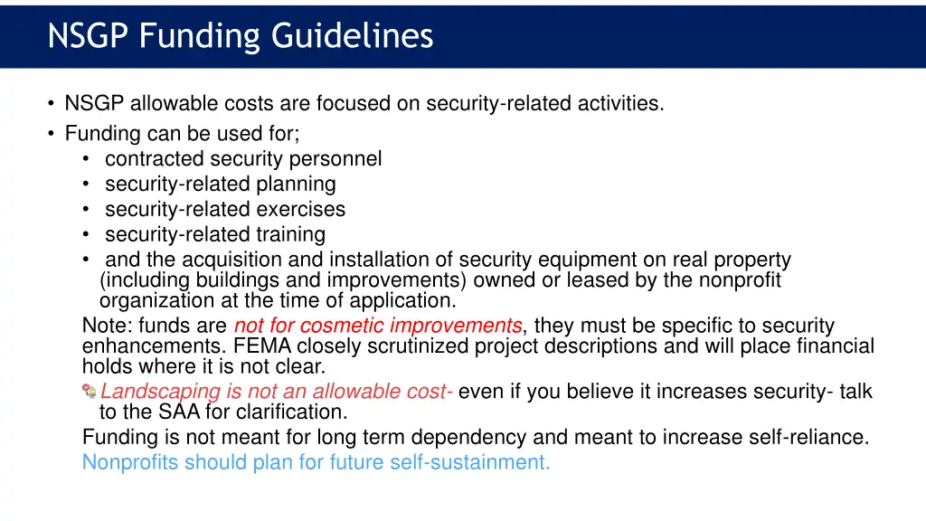 nsgp funding guidelines