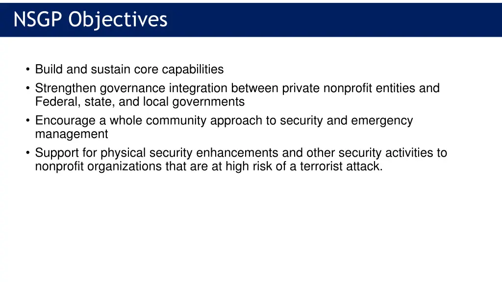 nsgp objectives