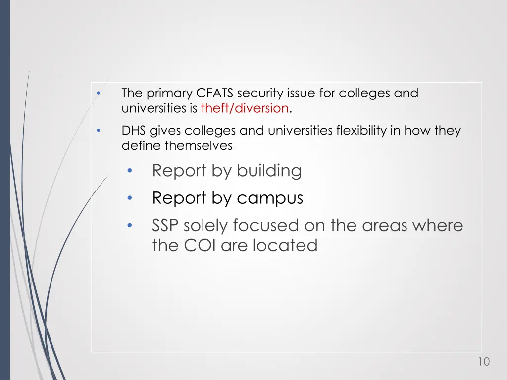 the primary cfats security issue for colleges