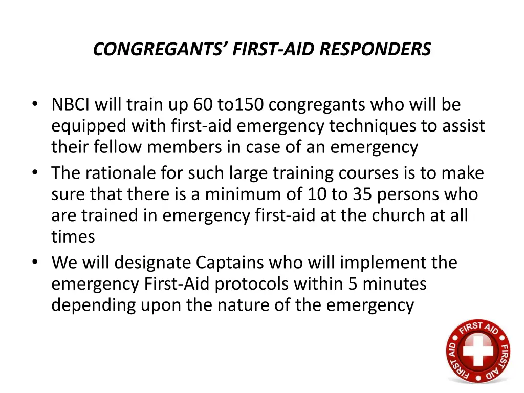 congregants first aid responders