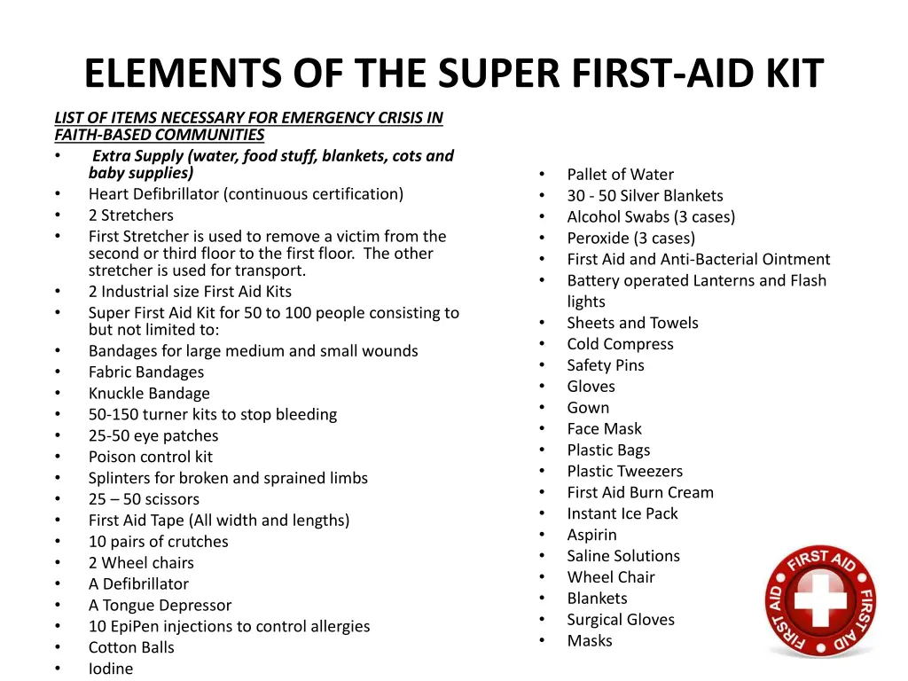 elements of the super first aid kit