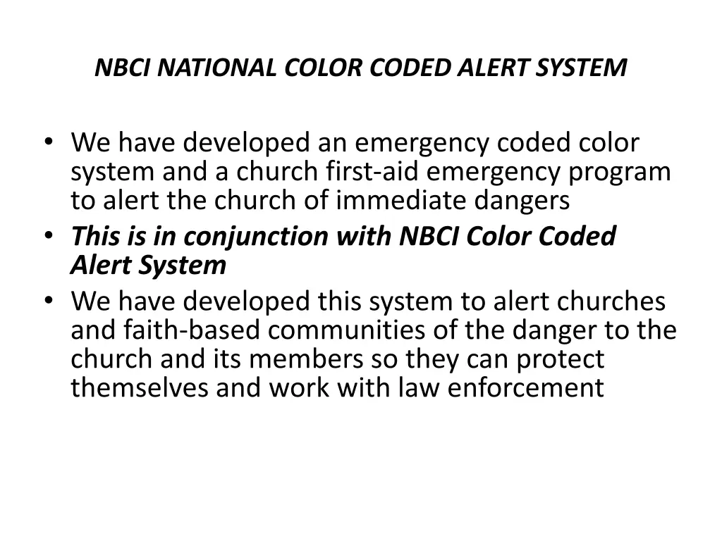 nbci national color coded alert system