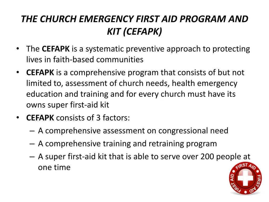 the church emergency first aid program