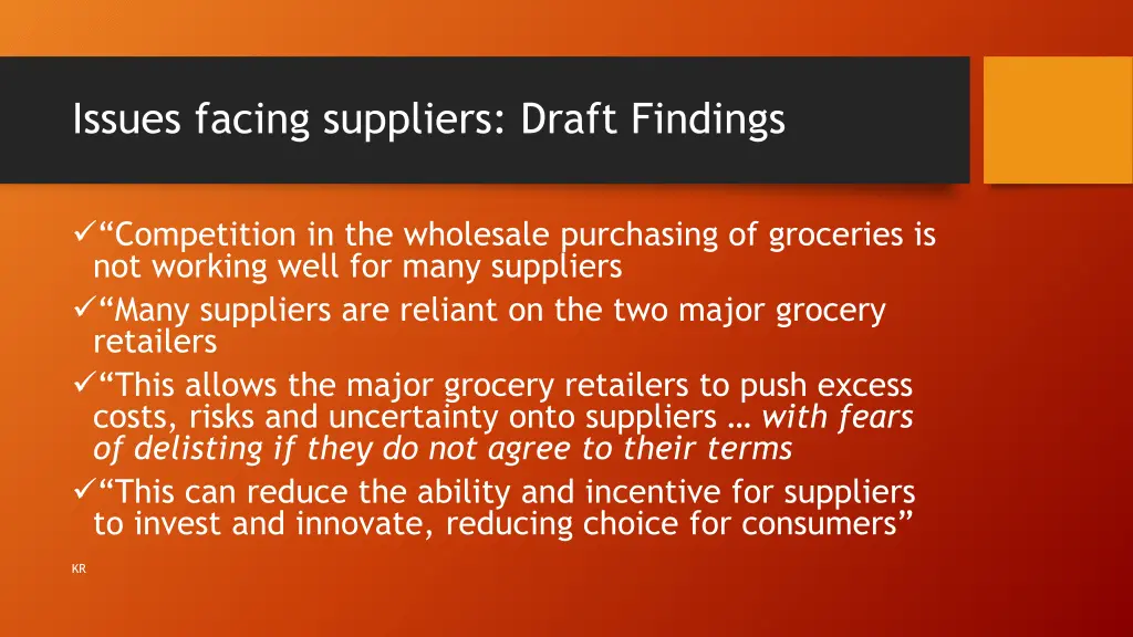 issues facing suppliers draft findings