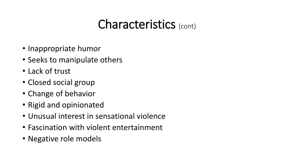 characteristics characteristics cont 1