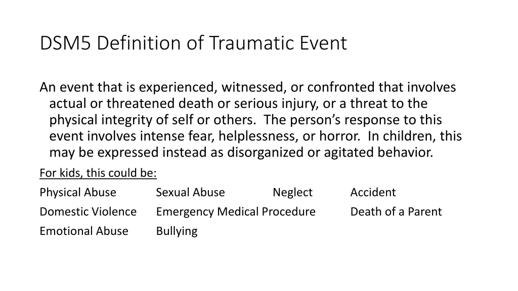 dsm5 definition of traumatic event