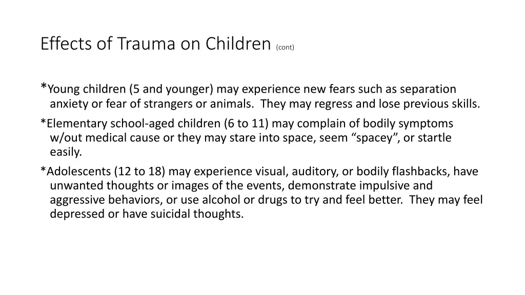 effects of trauma on children cont