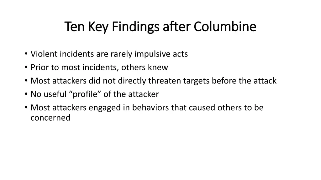 ten key findings after columbine ten key findings