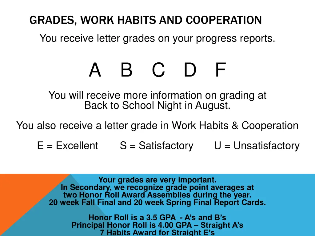 grades work habits and cooperation you receive