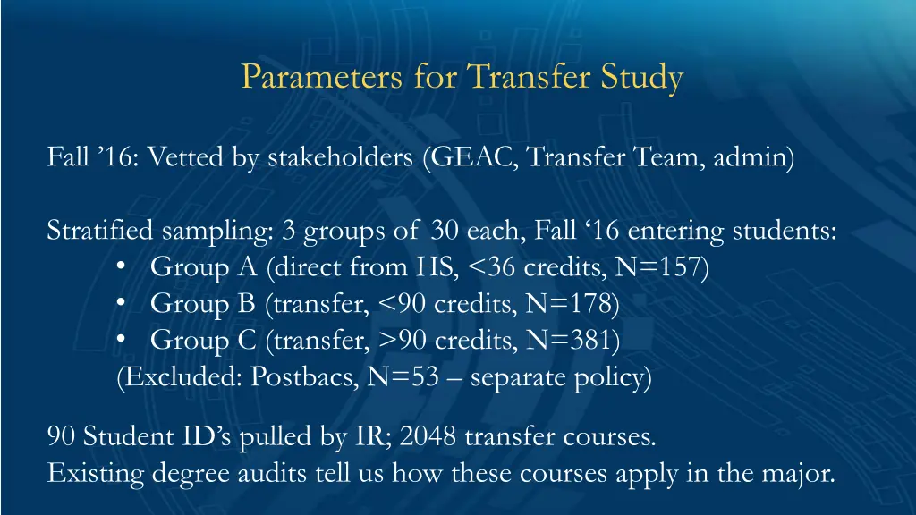 parameters for transfer study